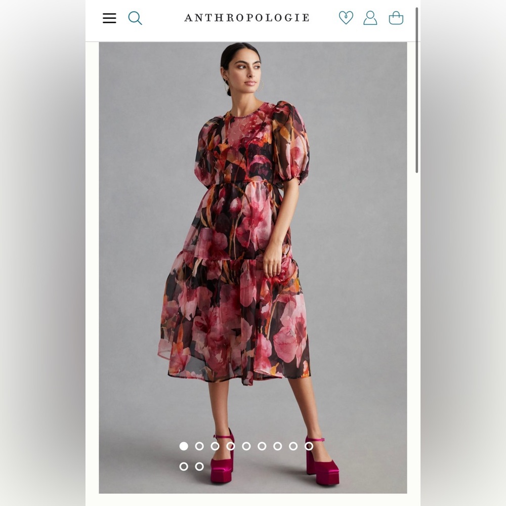 Anthropologie Puff-Sleeve Organza Midi Dress